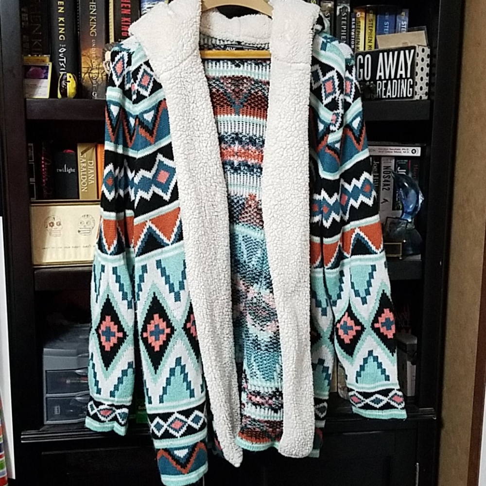 Aztec Print Open Sweater